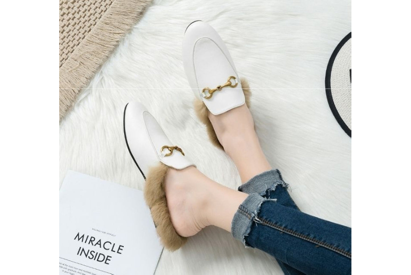 **Autumn/Winter Outerwear Furry Slippers, Stylish Mules**