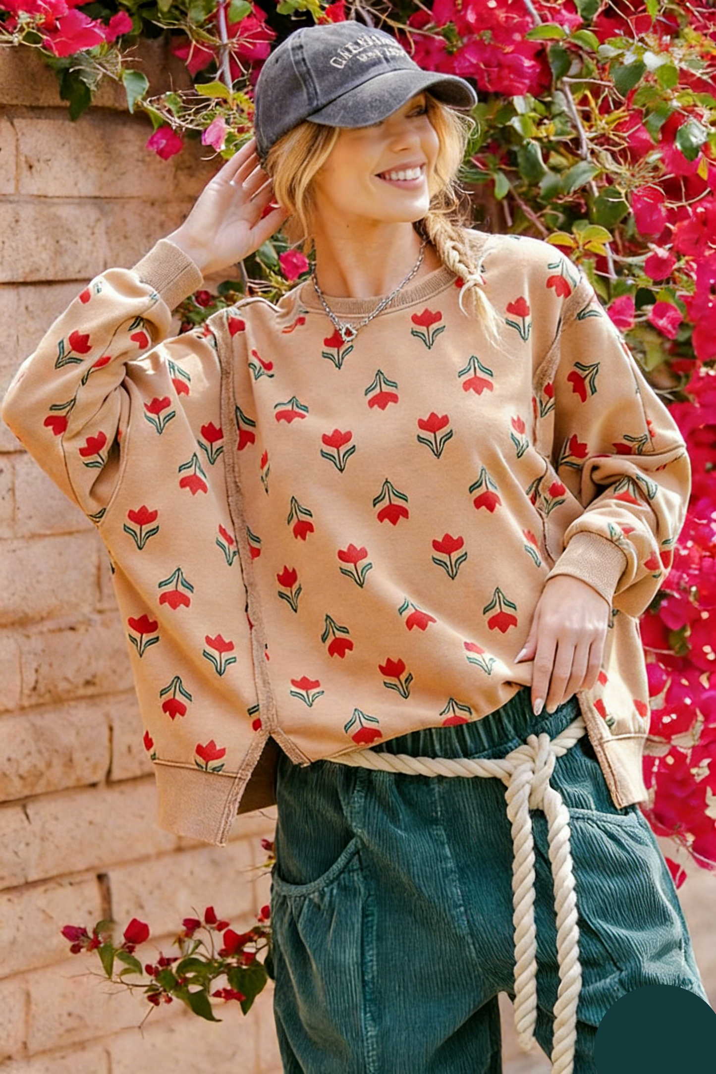 Floral Print Loose Fit Casual Sweatshirt