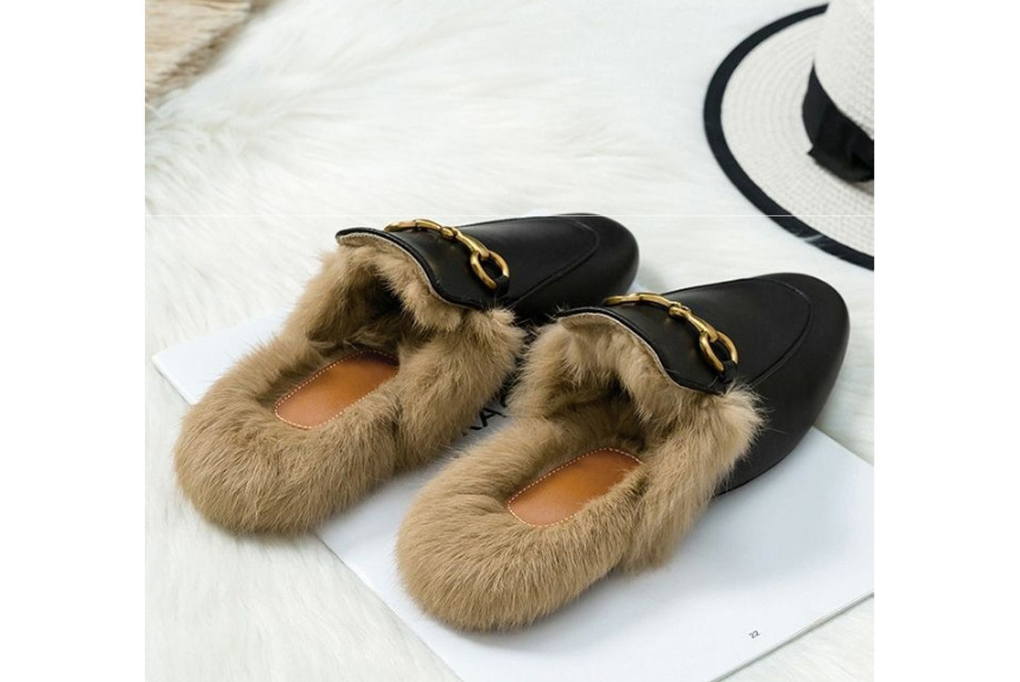 **Autumn/Winter Outerwear Furry Slippers, Stylish Mules**