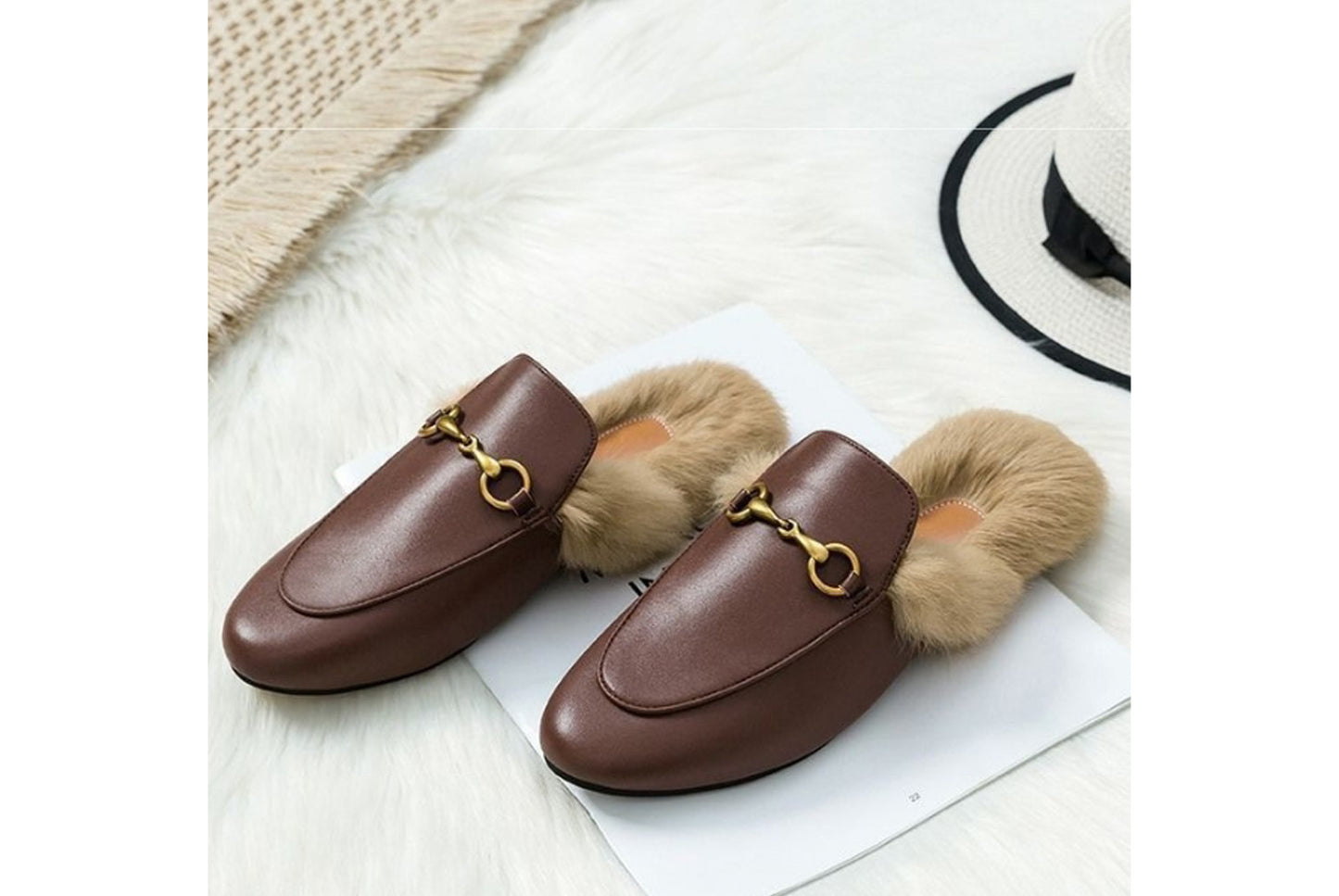 **Autumn/Winter Outerwear Furry Slippers, Stylish Mules**
