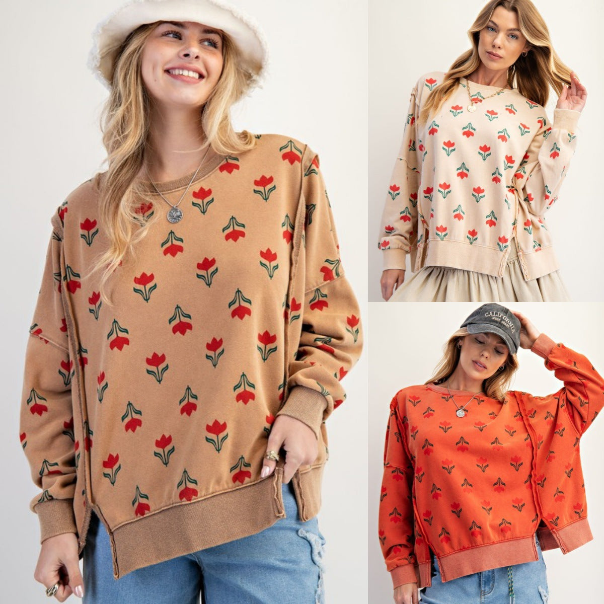Floral Print Loose Fit Casual Sweatshirt