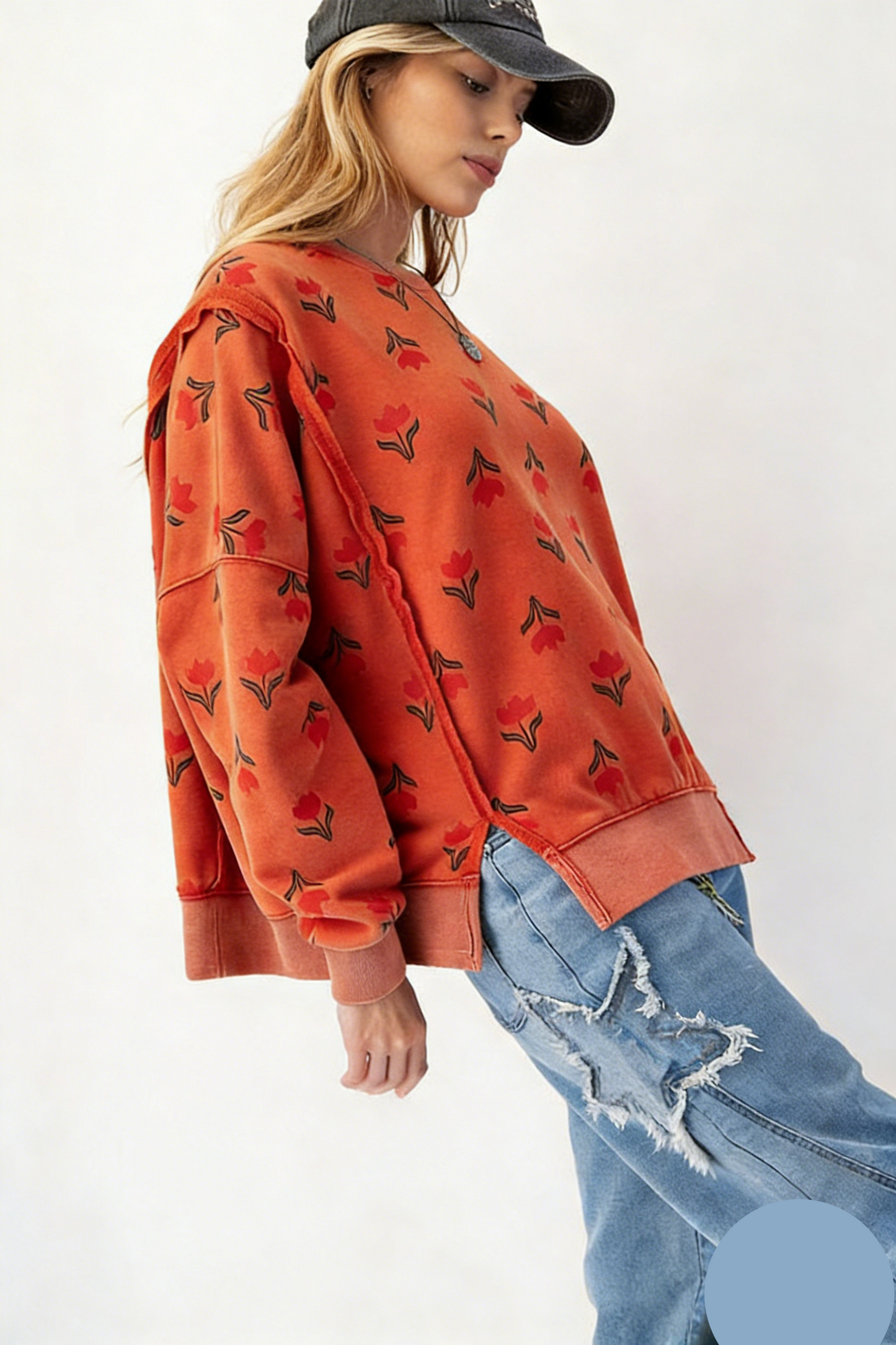 Floral Print Loose Fit Casual Sweatshirt