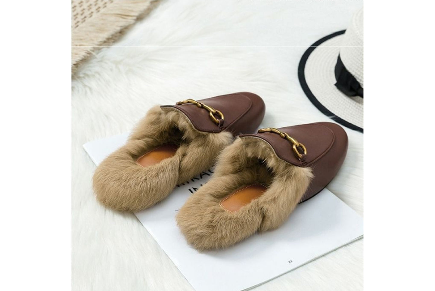 **Autumn/Winter Outerwear Furry Slippers, Stylish Mules**