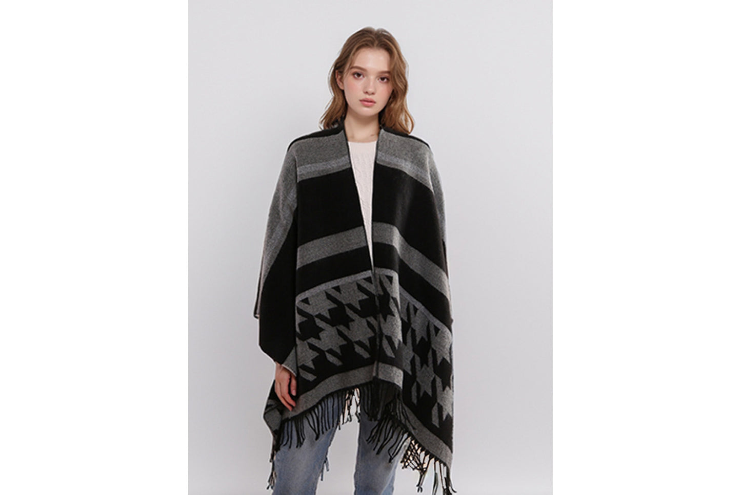 Houndstooth Tassel Scarf/Shawl
