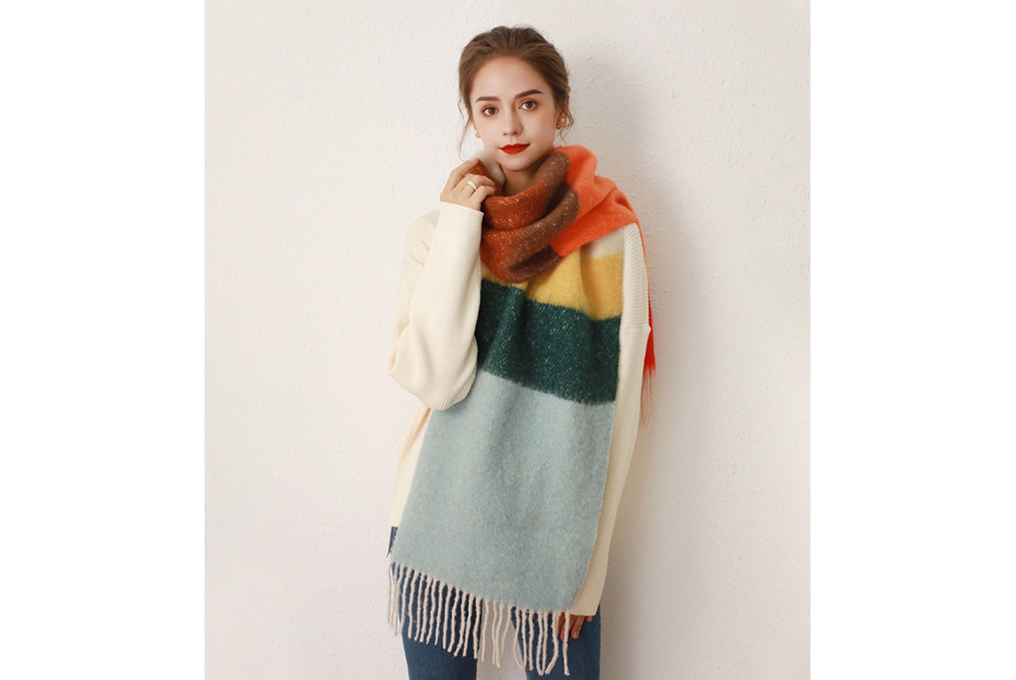 New Color-Blocked Striped Mohair Scarf