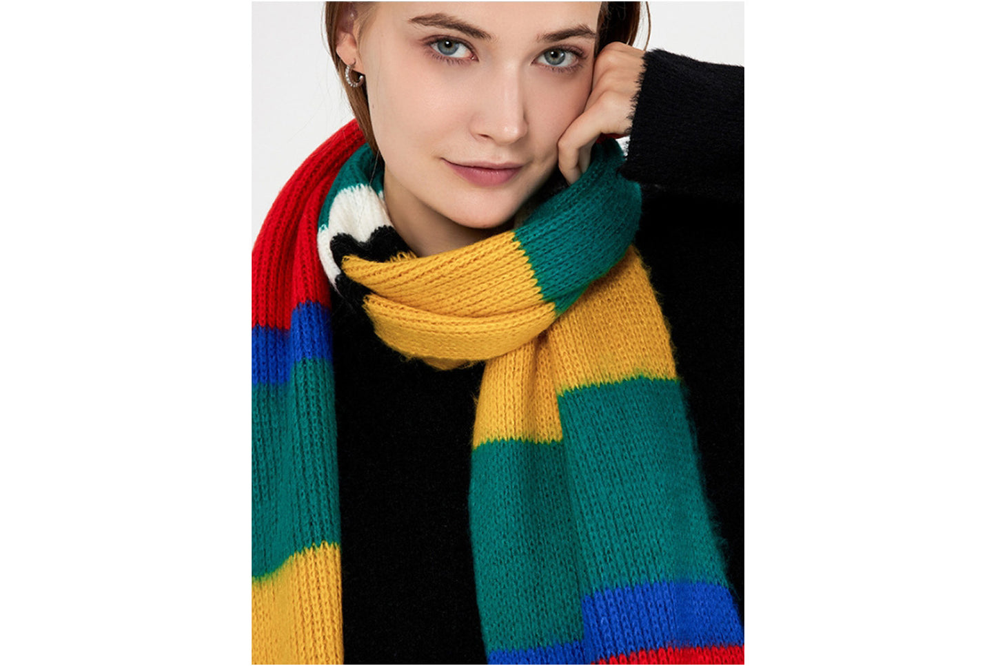 Unique Color-Blocked Striped Knit Scarf