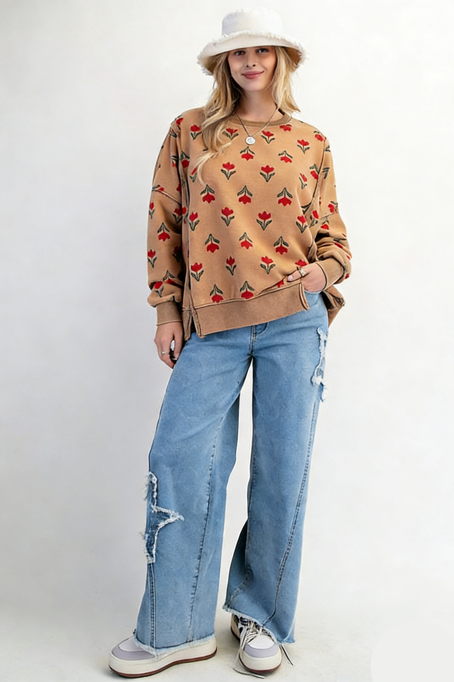 Floral Print Loose Fit Casual Sweatshirt