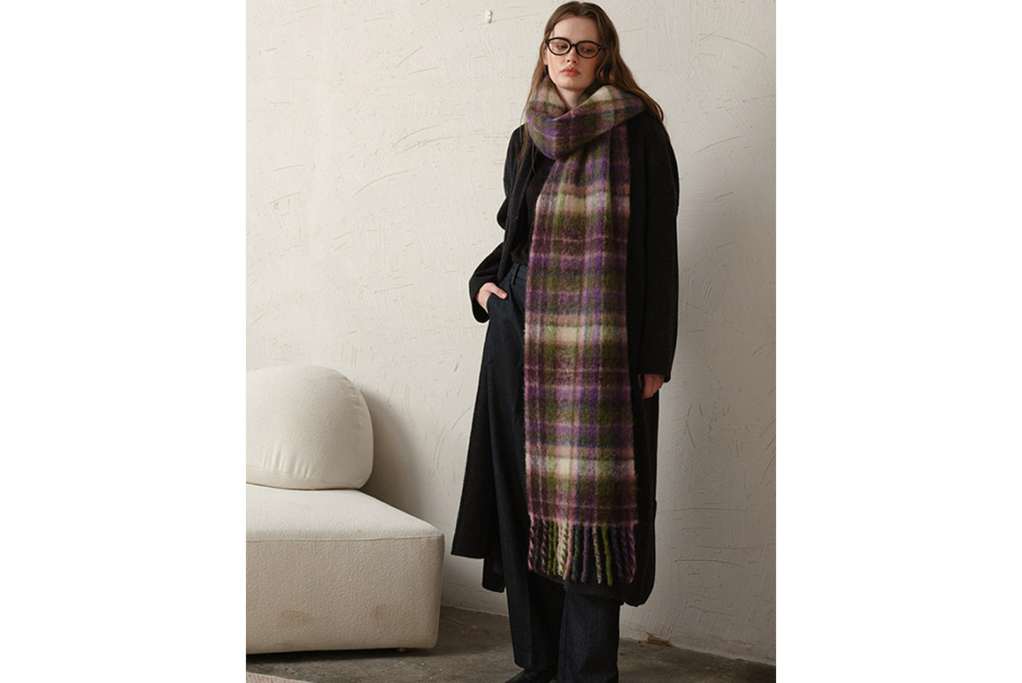 Retro Plaid Tassel Scarf