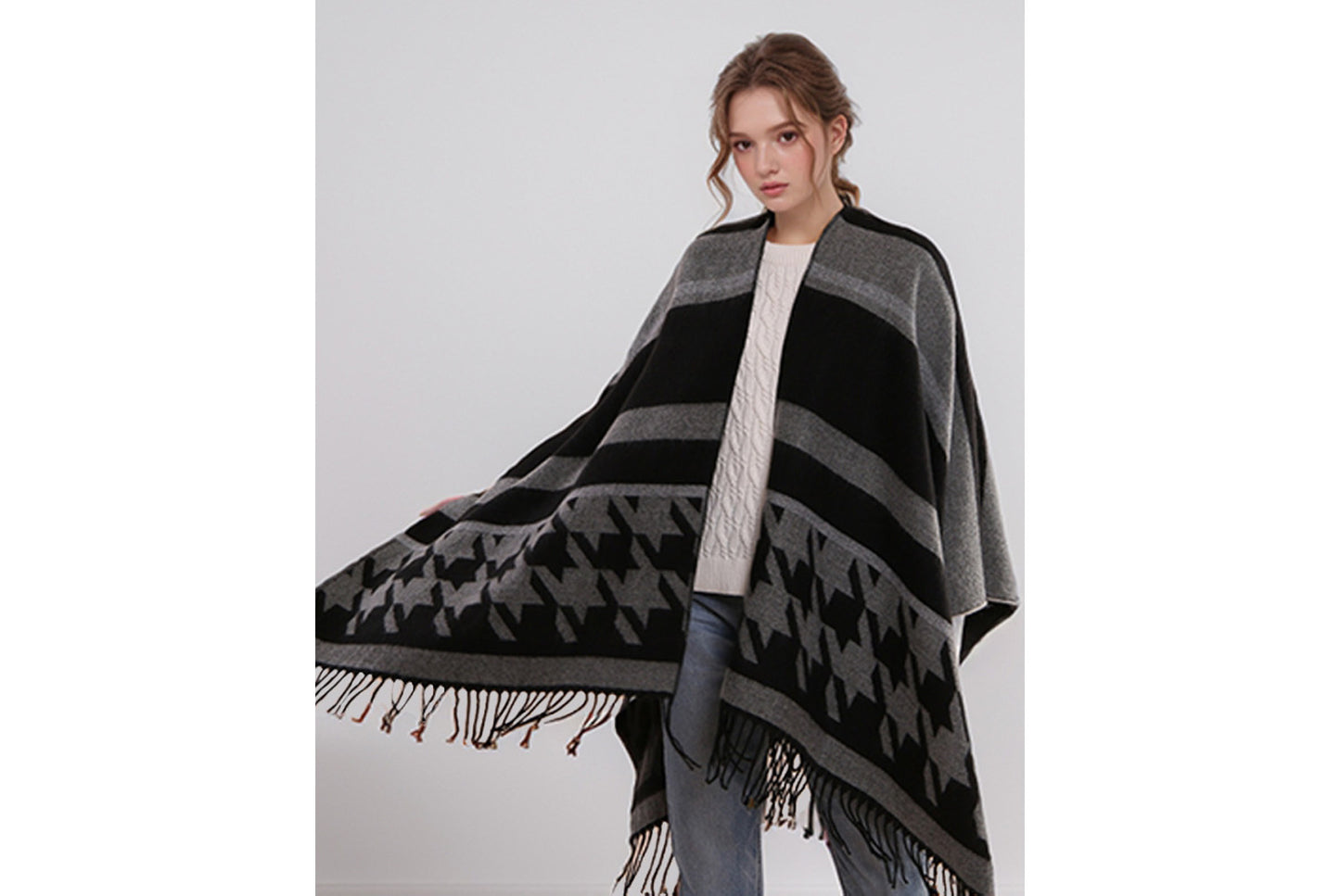 Houndstooth Tassel Scarf/Shawl