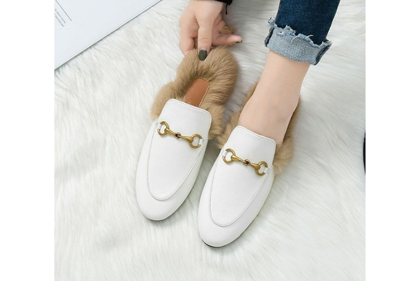 **Autumn/Winter Outerwear Furry Slippers, Stylish Mules**