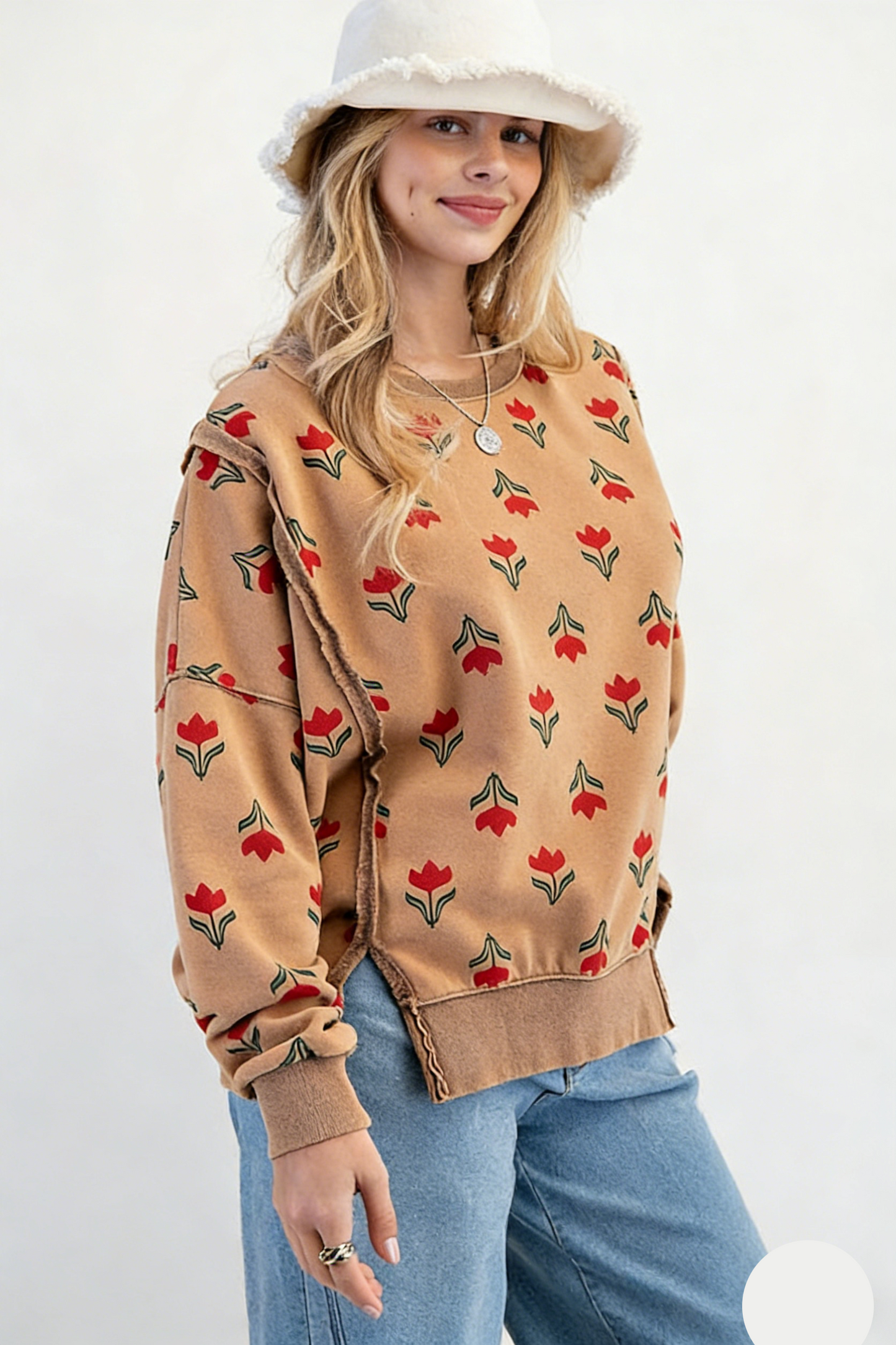 Floral Print Loose Fit Casual Sweatshirt