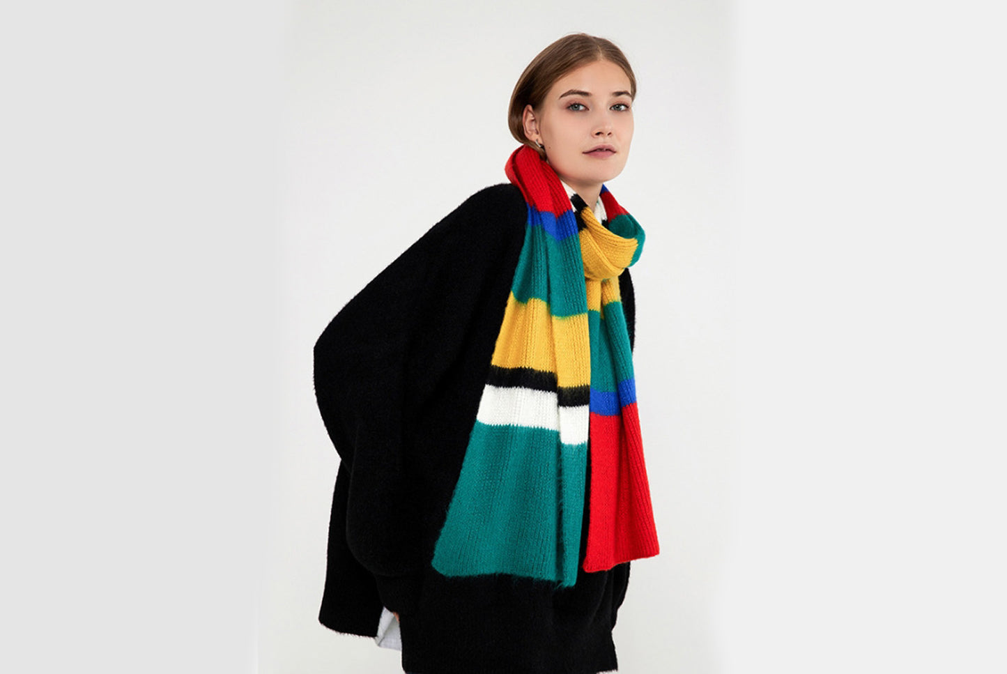 Unique Color-Blocked Striped Knit Scarf