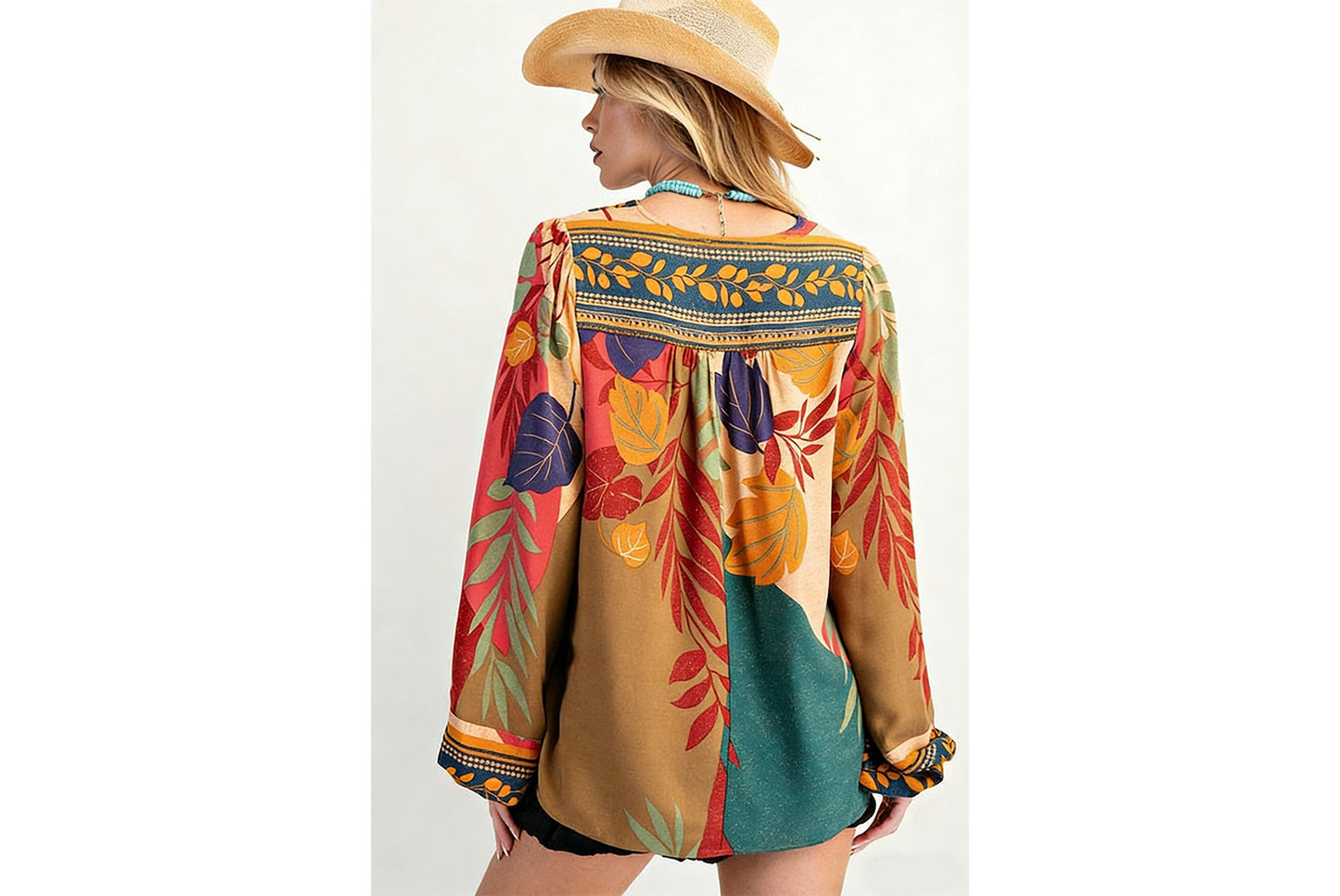 Women's Printed V-Neck Long-Sleeve Shirt