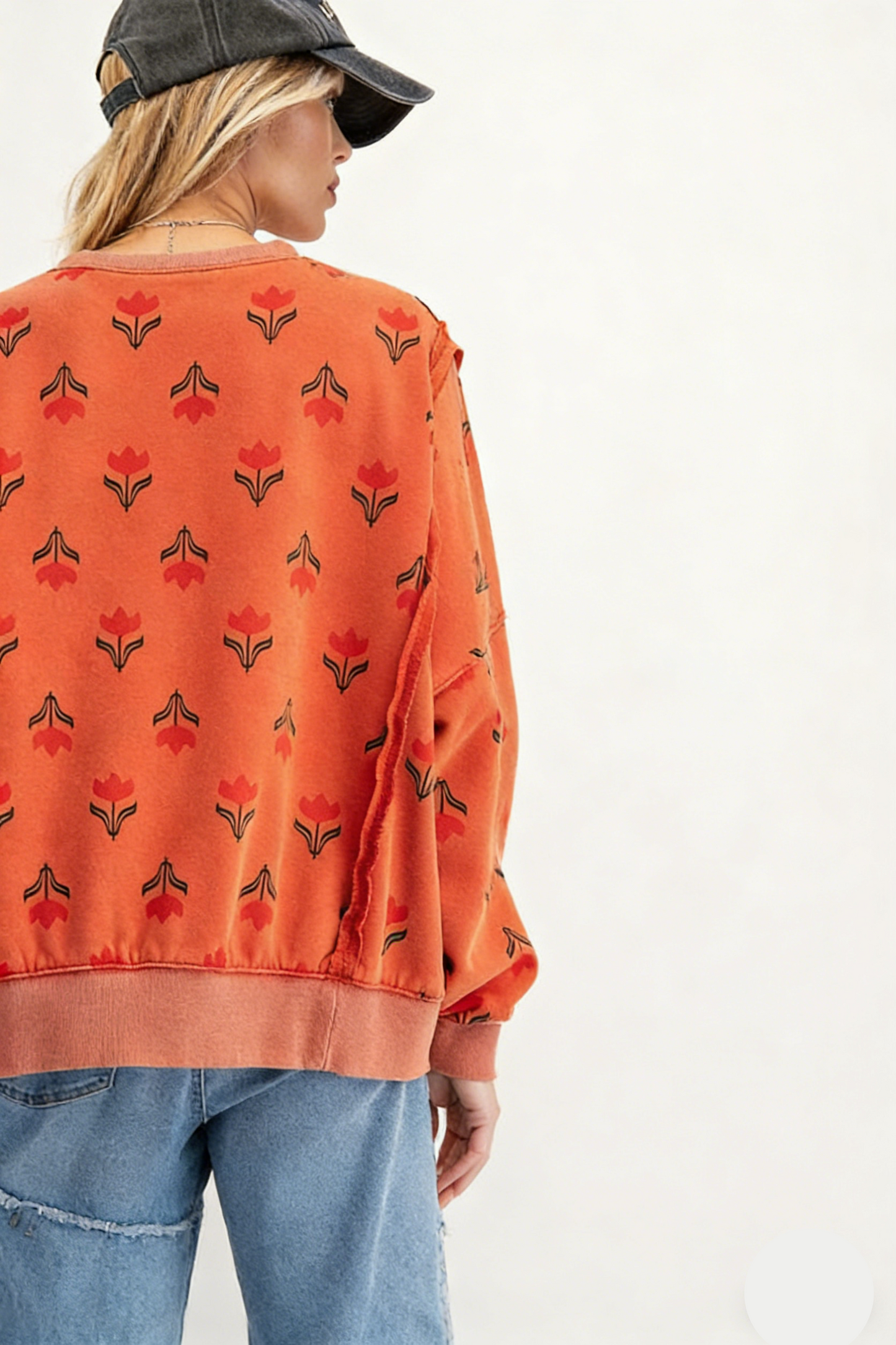 Floral Print Loose Fit Casual Sweatshirt
