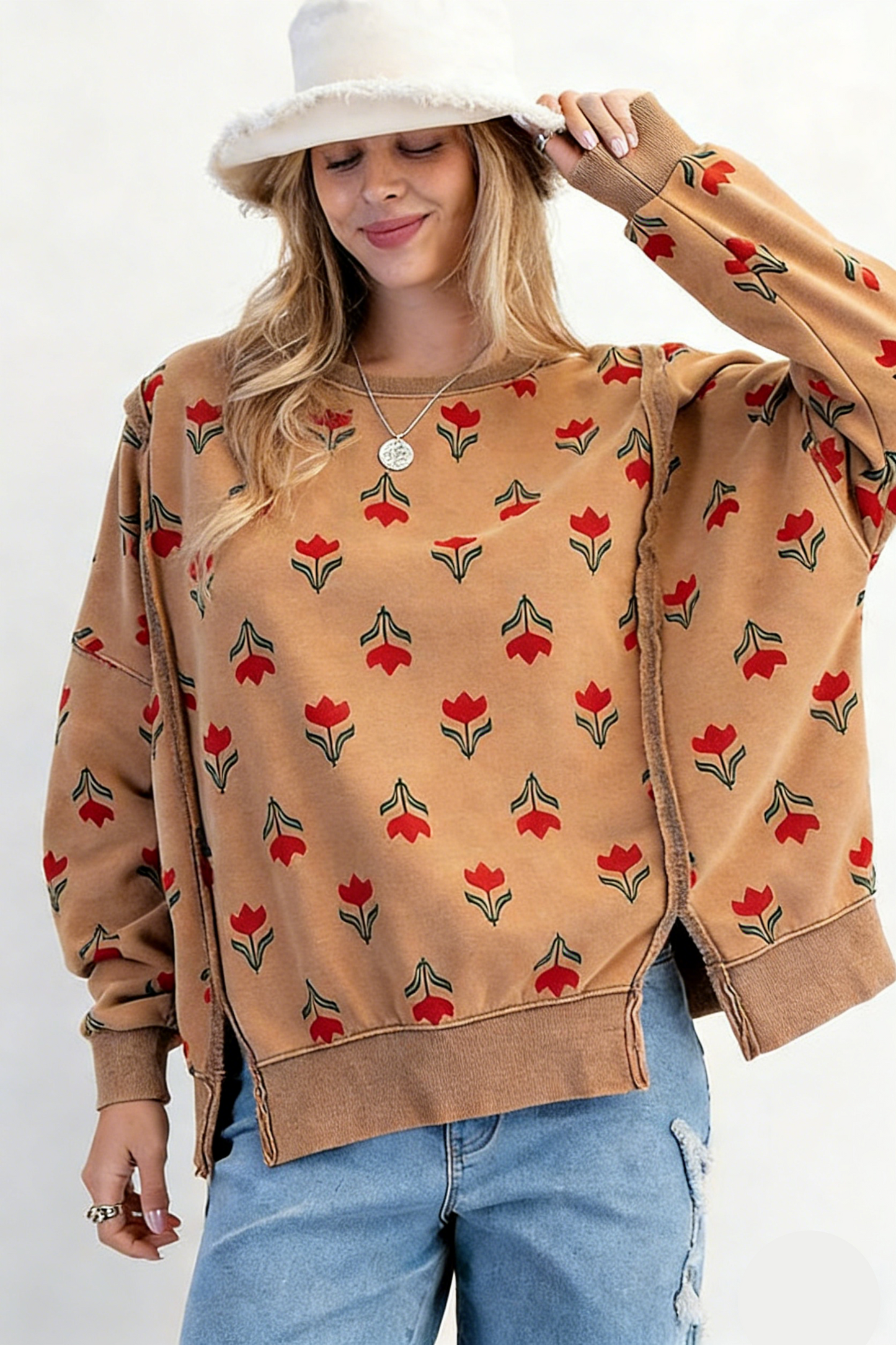 Floral Print Loose Fit Casual Sweatshirt