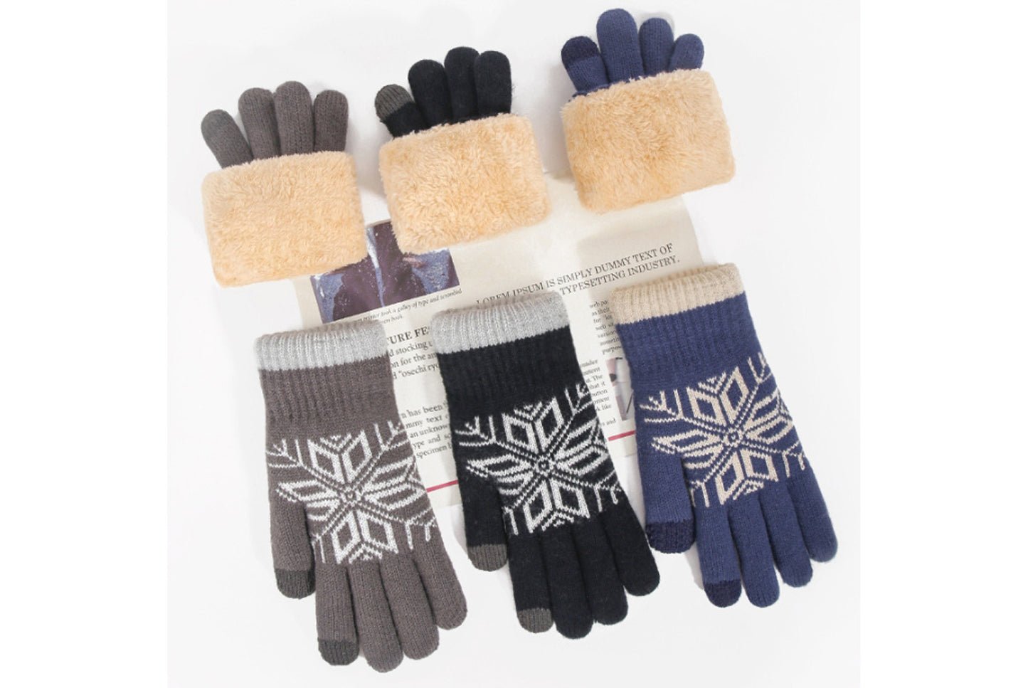 **Double-Layer Touchscreen Gloves, Winter Warm Knitted Style**