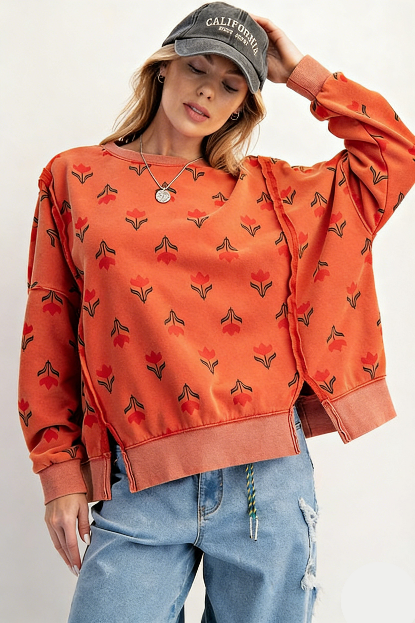 Floral Print Loose Fit Casual Sweatshirt