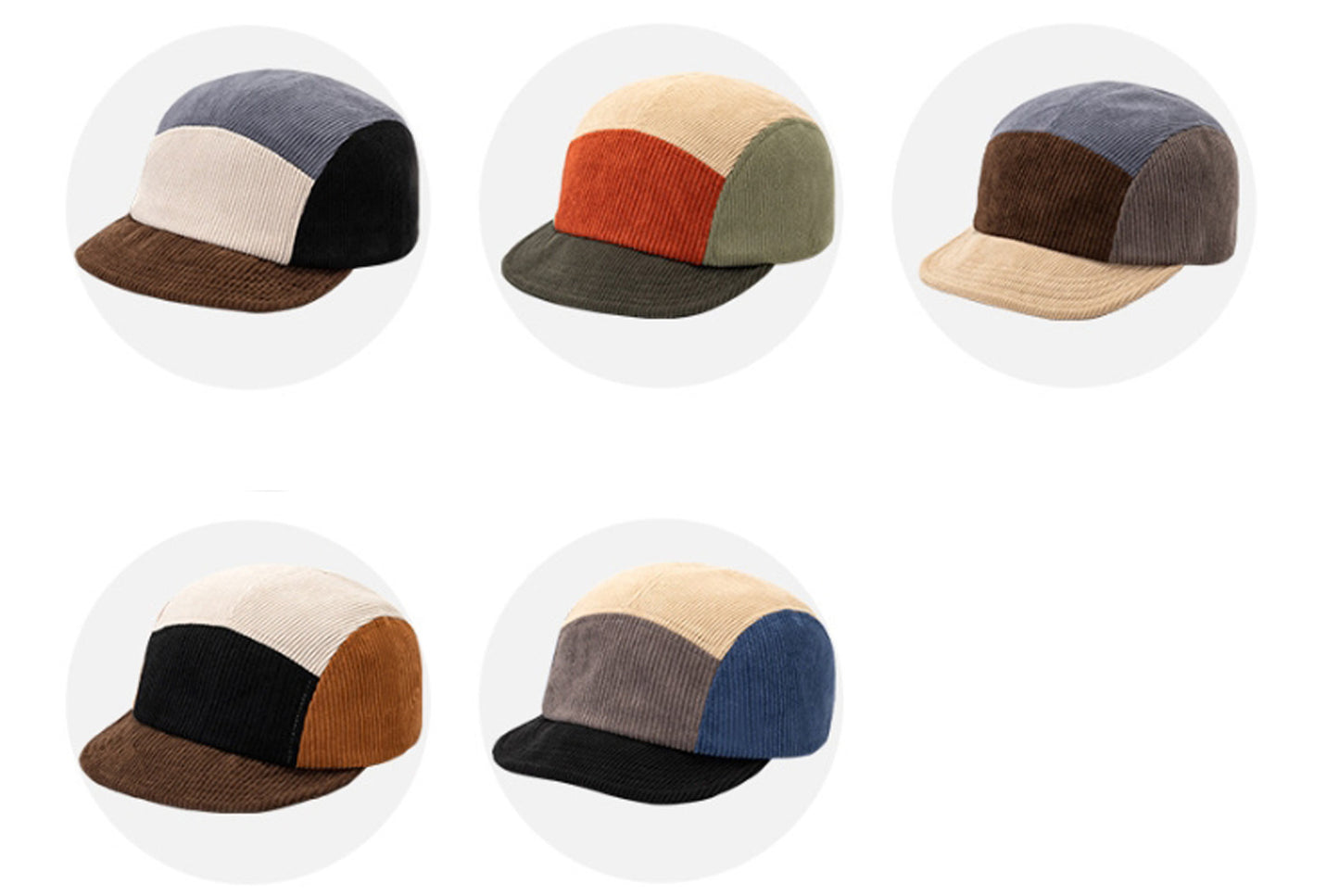 Corduroy Color-Blocked Five-Patch Cap, 2-Pack