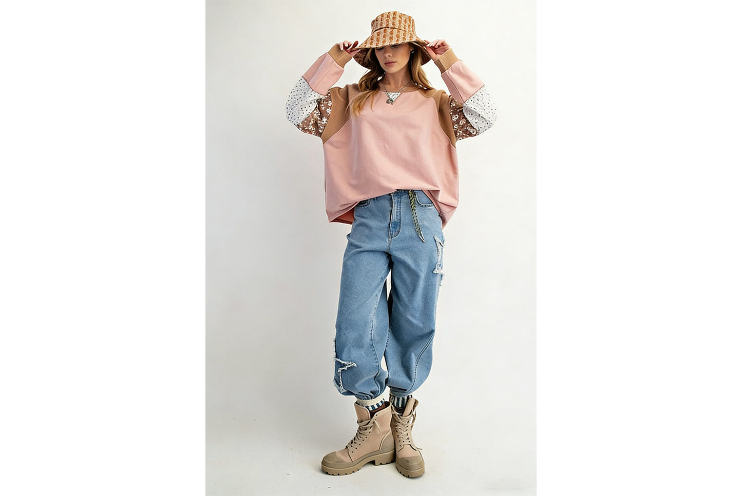 Women's Floral Print Color-Blocked Sweatshirt