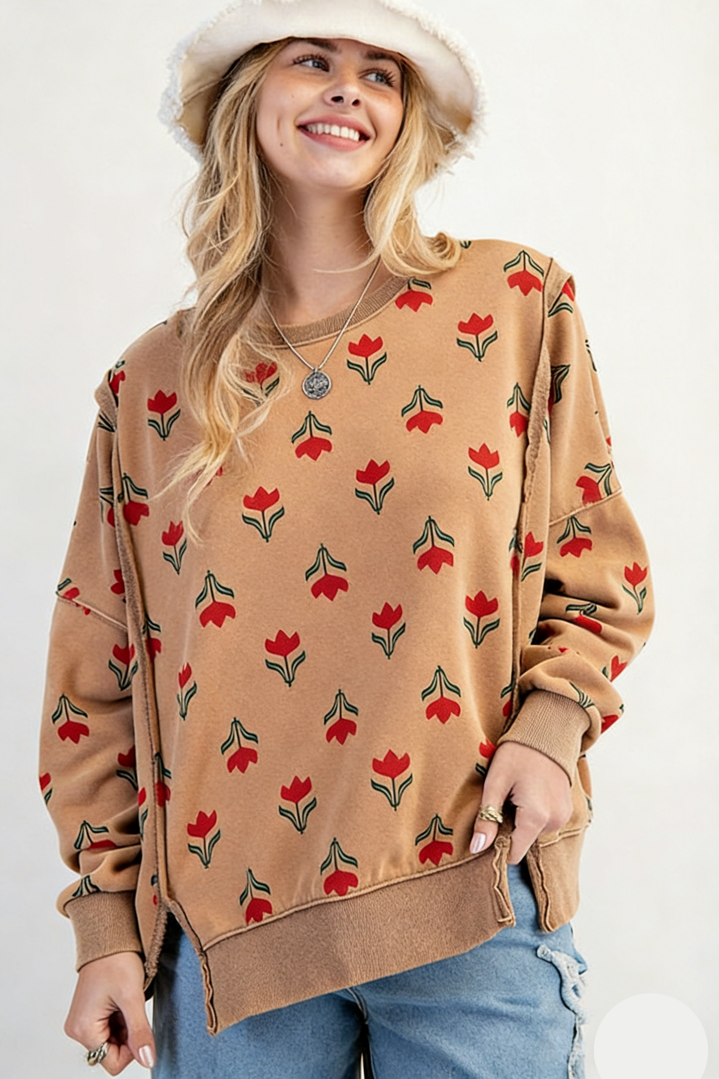 Floral Print Loose Fit Casual Sweatshirt