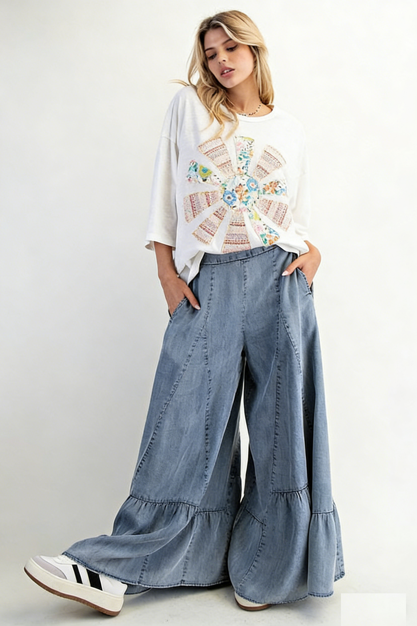 Women's Elastic Waist Casual Wide-Leg Trousers
