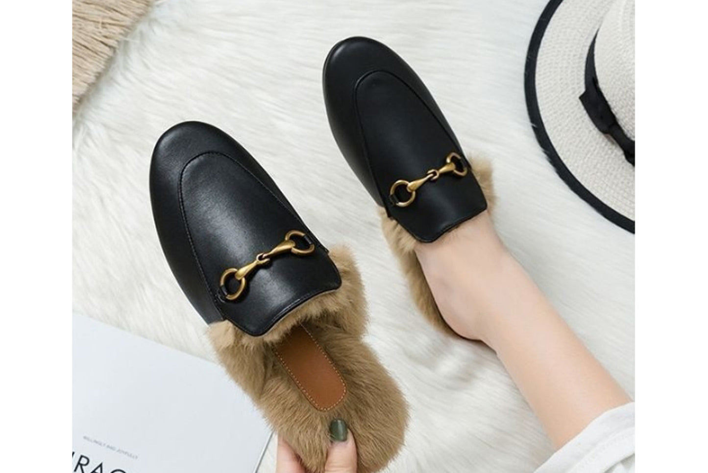 **Autumn/Winter Outerwear Furry Slippers, Stylish Mules**