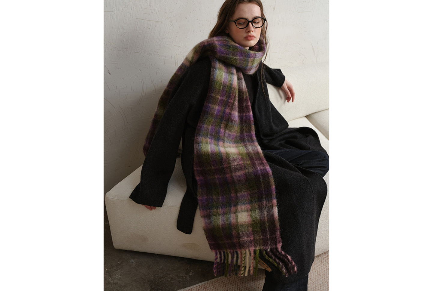 Retro Plaid Tassel Scarf