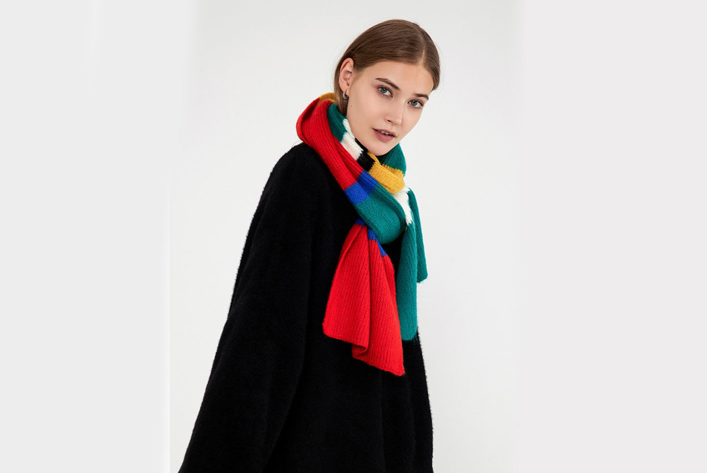 Unique Color-Blocked Striped Knit Scarf