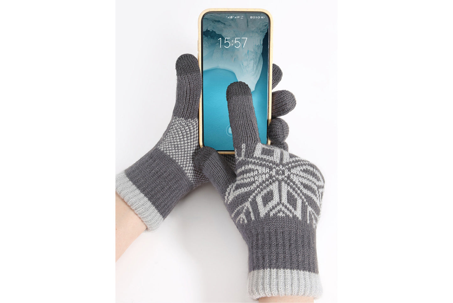 **Double-Layer Touchscreen Gloves, Winter Warm Knitted Style**