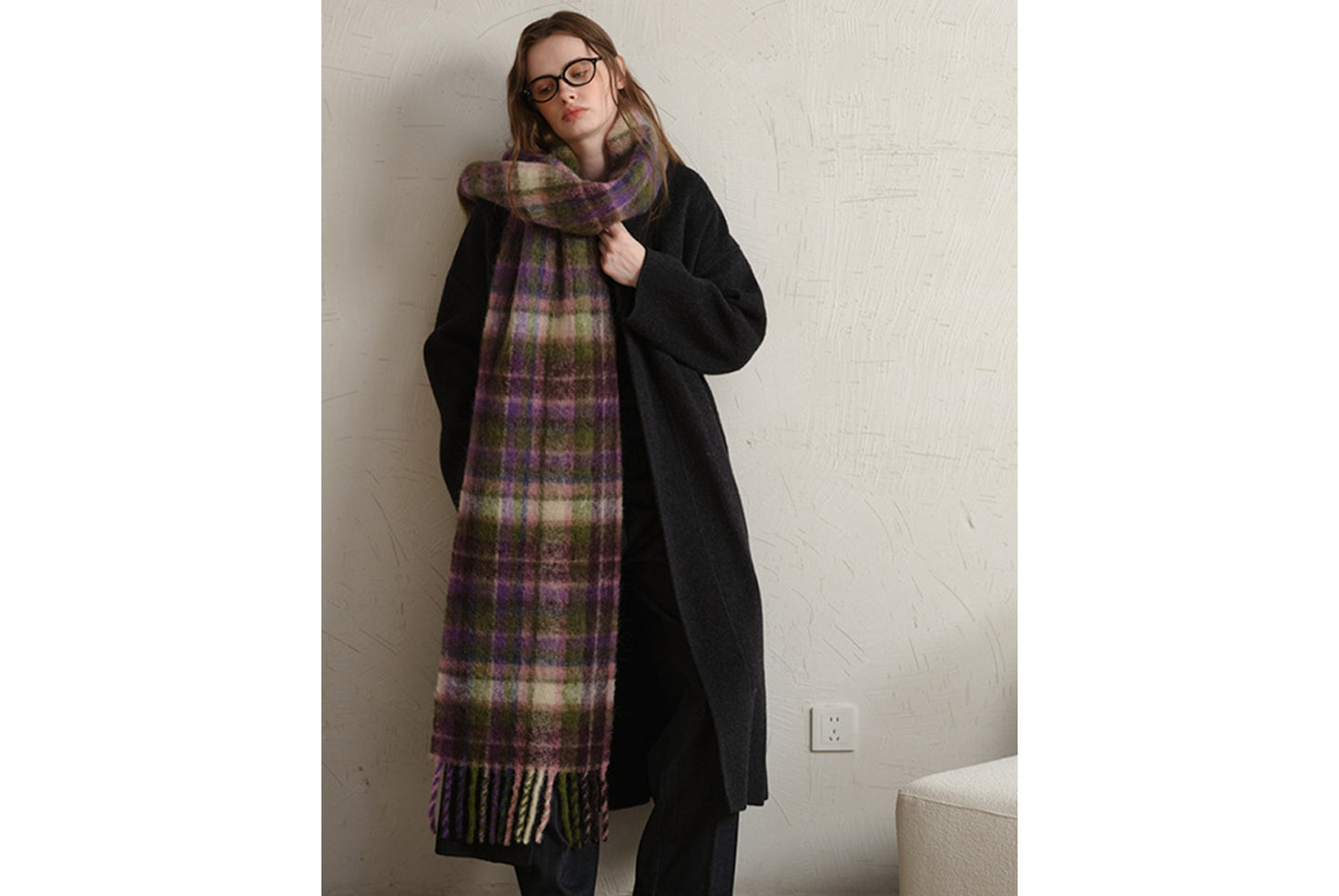 Retro Plaid Tassel Scarf