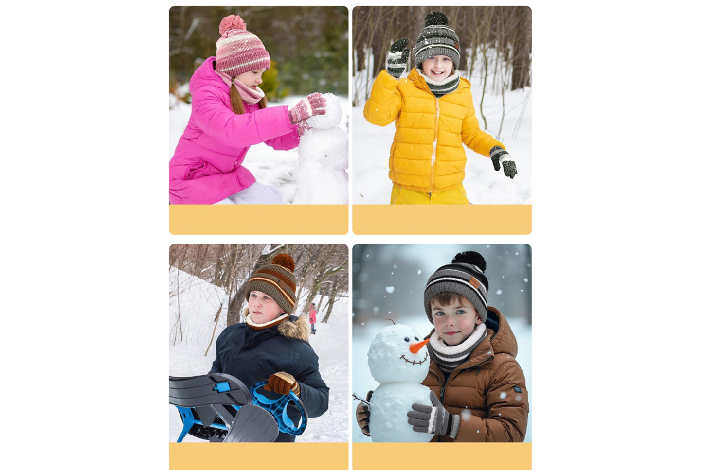 **Children's Warm Three-Piece Set: Fleece-Lined Knitted Hat, Scarf, and Gloves**