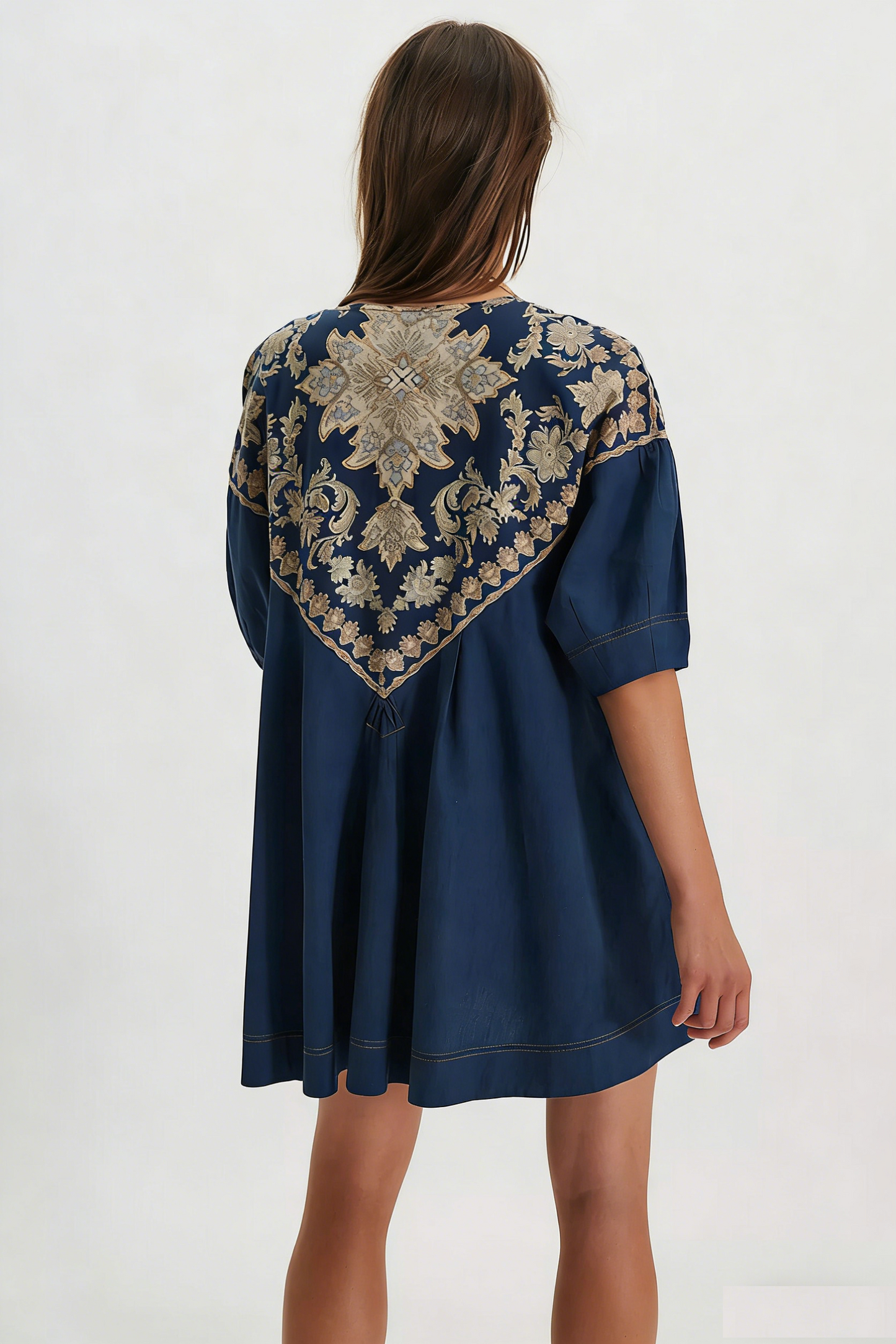 Women's Round Neck Printed Short-Sleeve Dress
