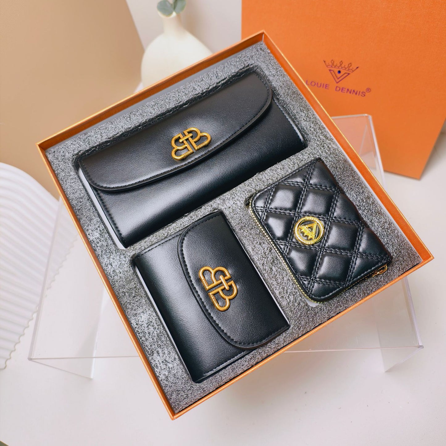 Retro PU Leather Women's Wallet Set with Gift Box