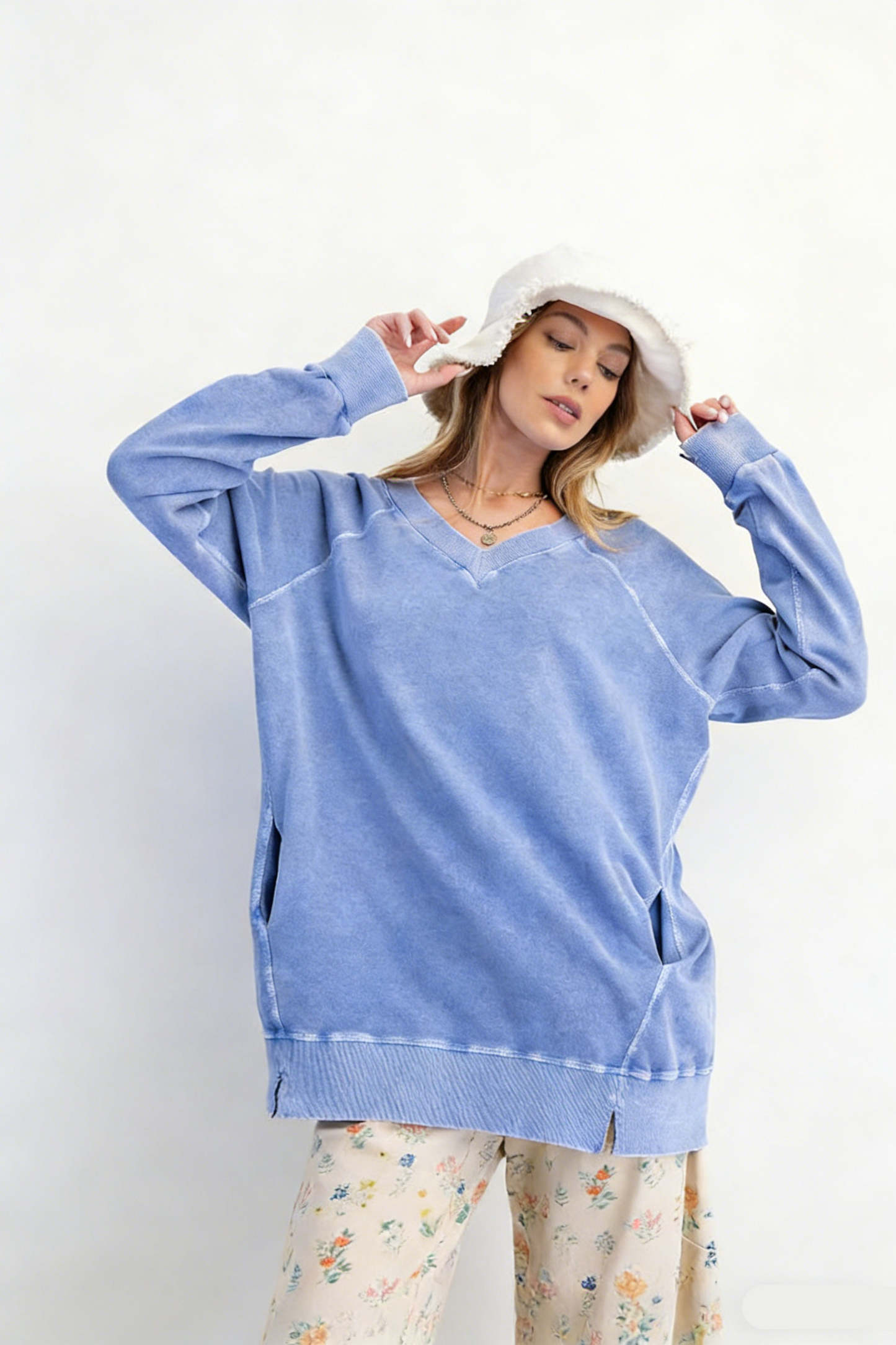 V-Neck Pullover Oversized Sweatshirt