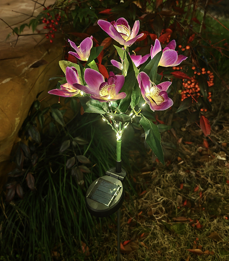 Solar-Powered Artificial Orchid Ground-Installed Lawn Light