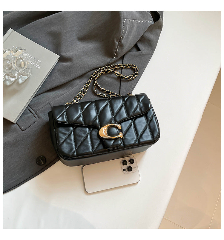 # Quilted Striped Chain Crossbody Bag