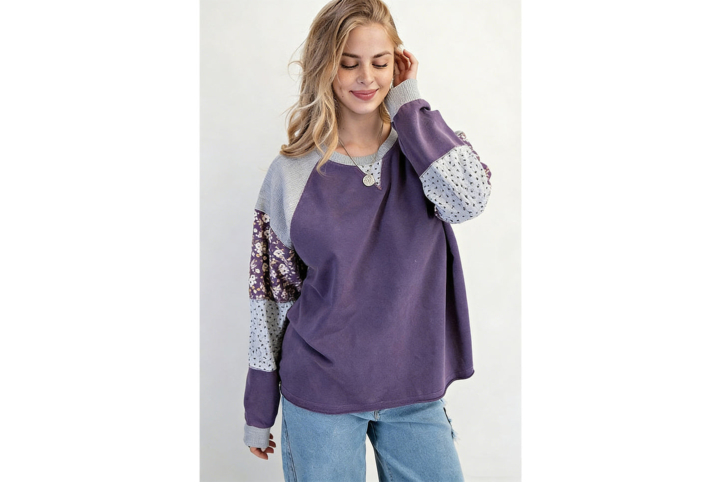 Women's Floral Print Color-Blocked Sweatshirt