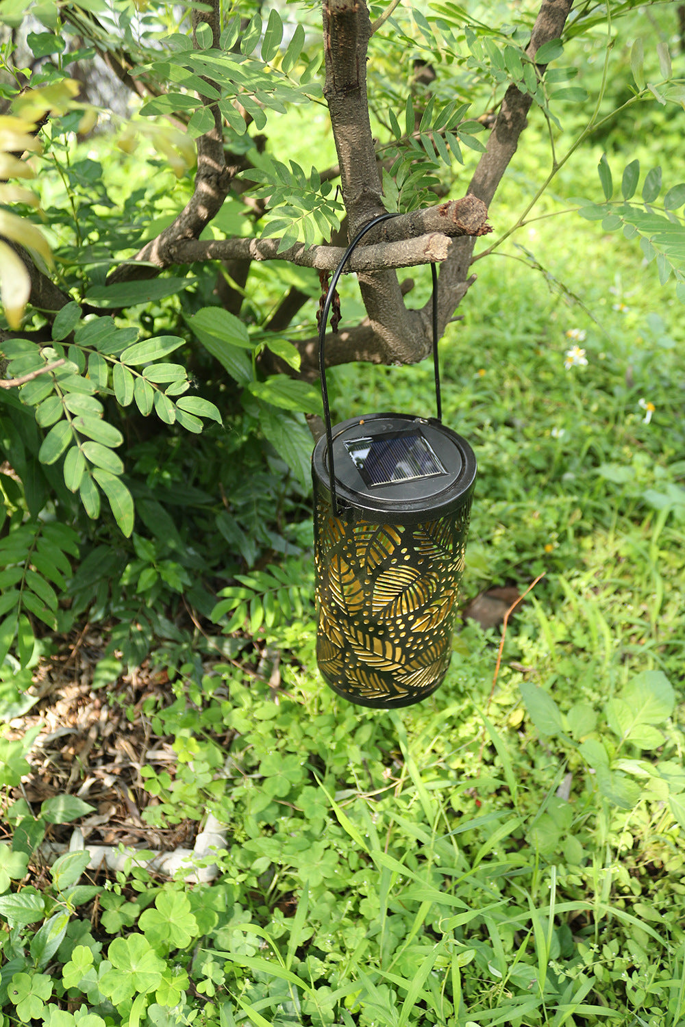 Solar-Powered Wrought Iron Hollow Projector Light
