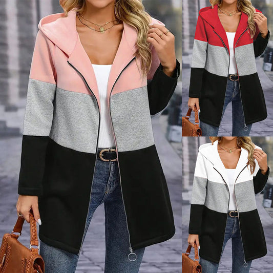 Casual Color-Blocked Hooded Jacket