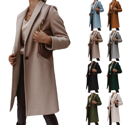 Solid Color Lapel Wool Coat for Women