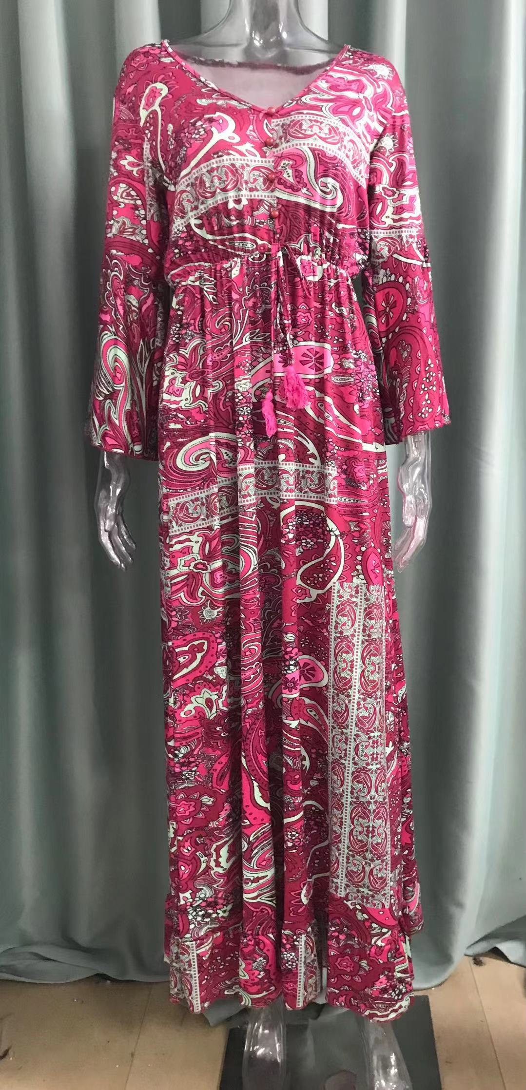 Floral Print V-Neck Flared Sleeve Vacation Maxi Dress