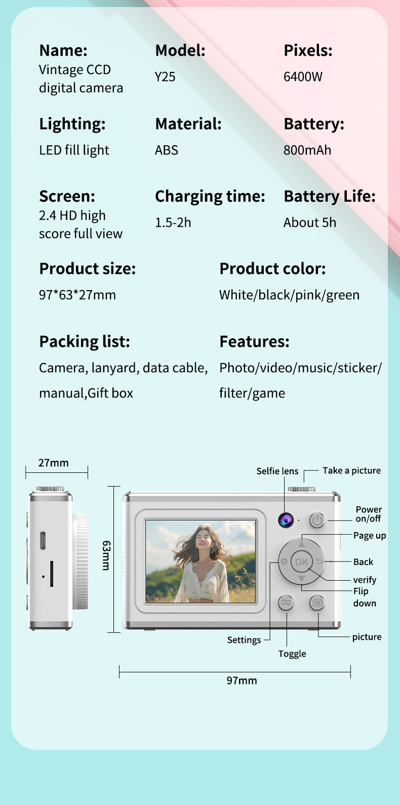 # Y25 HD Dual-Lens Digital Camera