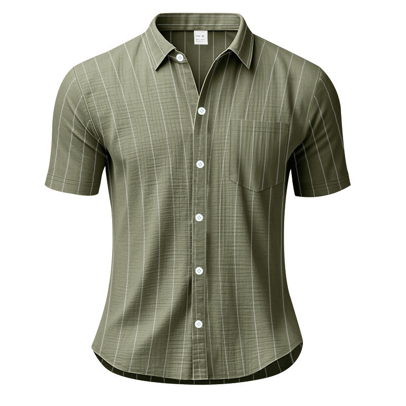 # Striped Linen Short-Sleeve Business Casual Shirt with Lapel