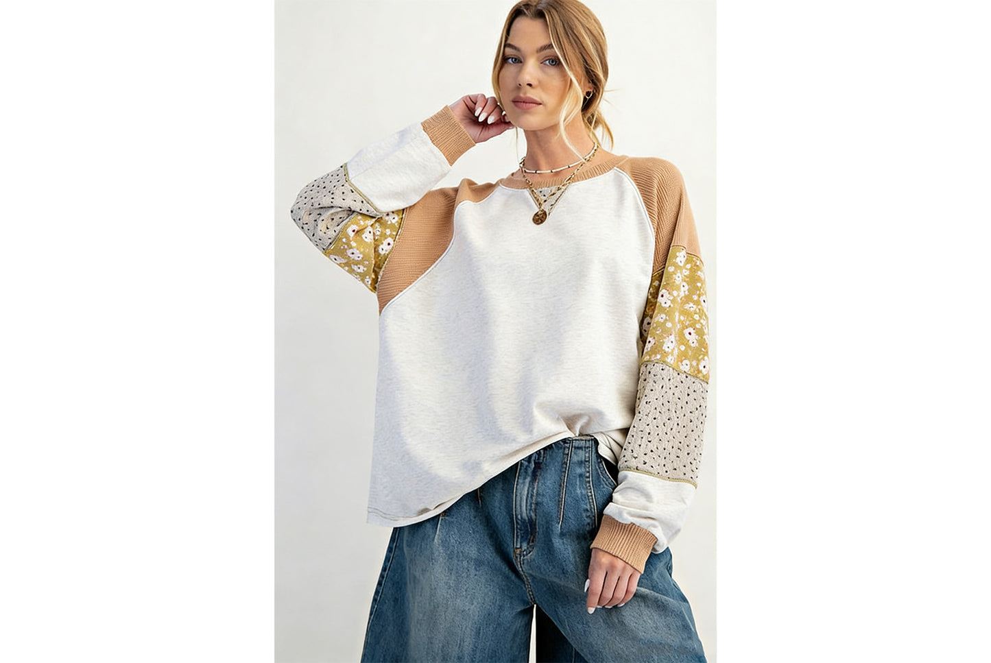 Women's Floral Print Color-Blocked Sweatshirt