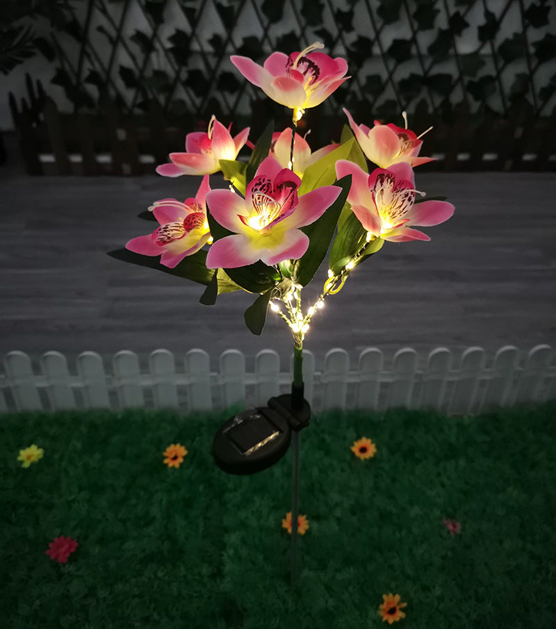 Solar-Powered Artificial Orchid Ground-Installed Lawn Light