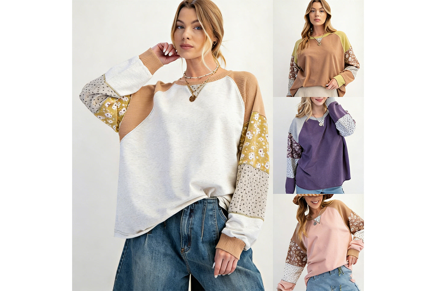 Women's Floral Print Color-Blocked Sweatshirt