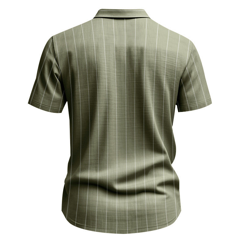# Striped Linen Short-Sleeve Business Casual Shirt with Lapel
