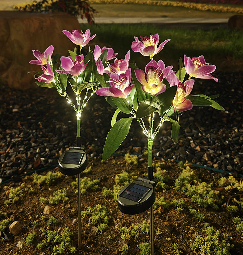 Solar-Powered Artificial Orchid Ground-Installed Lawn Light