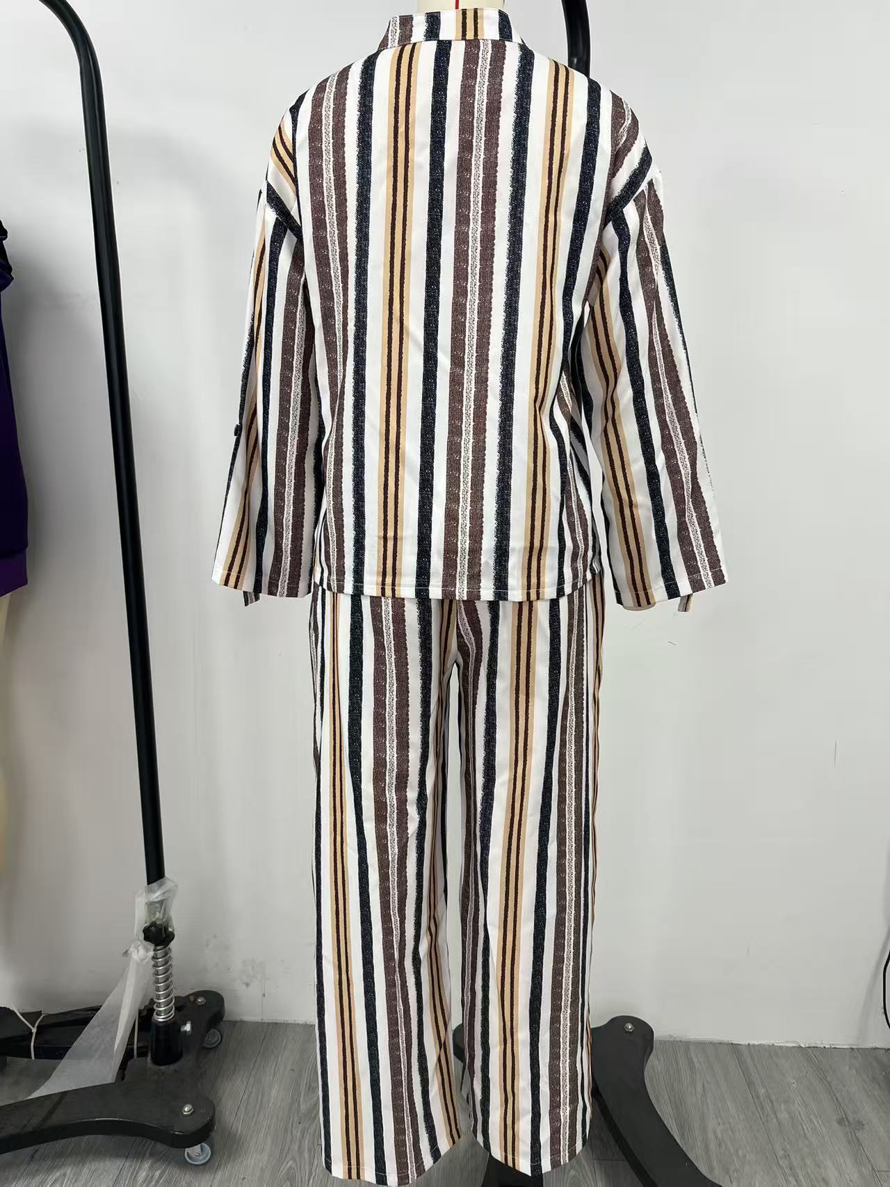 Striped Print V-Neck Set