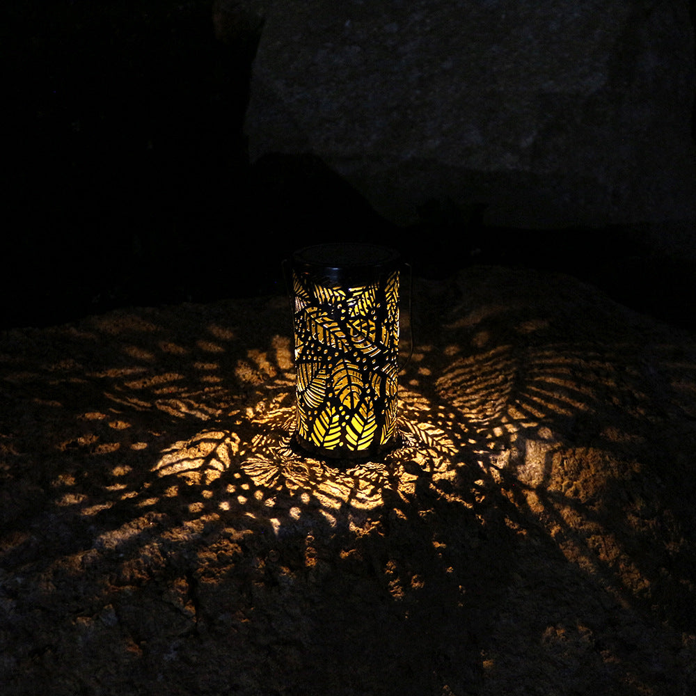 Solar-Powered Wrought Iron Hollow Projector Light